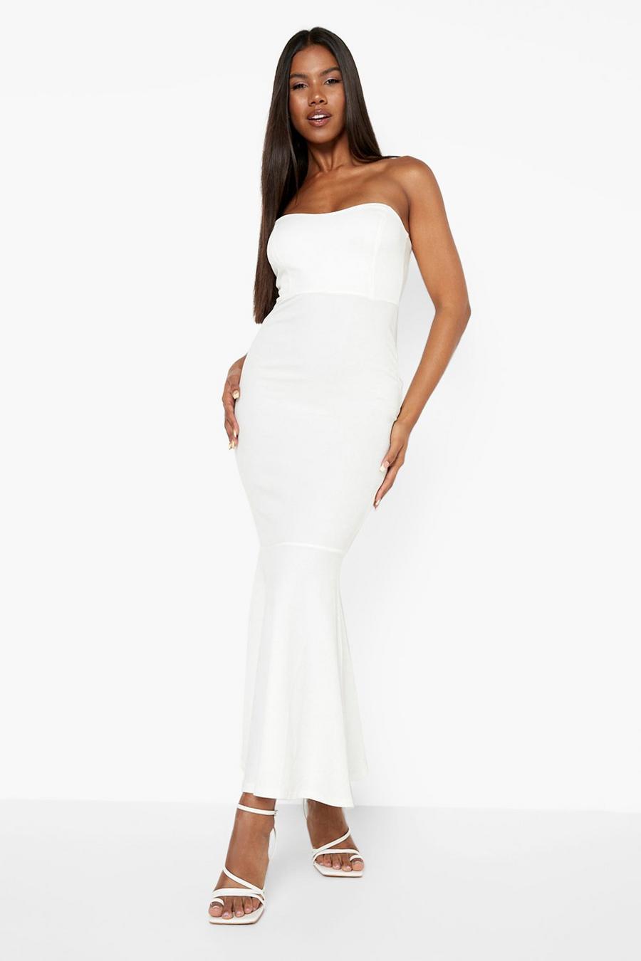 White vit Bandeau Fishtail Maxi Dress
