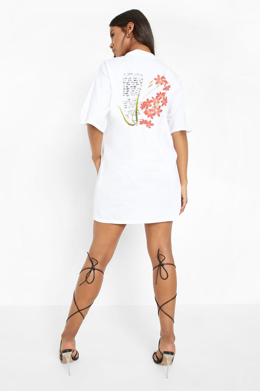 Vestido estilo camiseta ancho con estampado floral en la espalda, Blanco image number 1