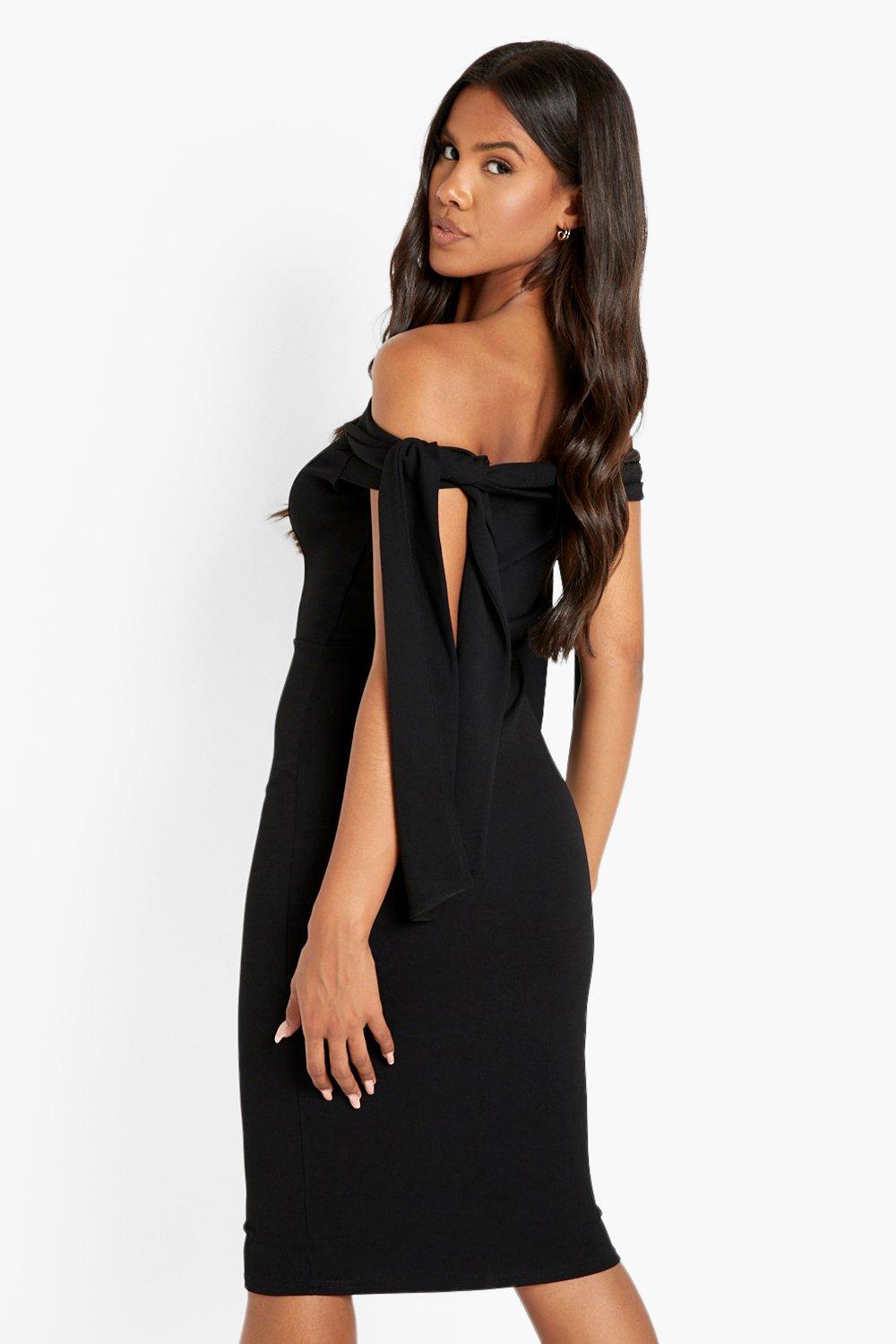 bardot black tie dress