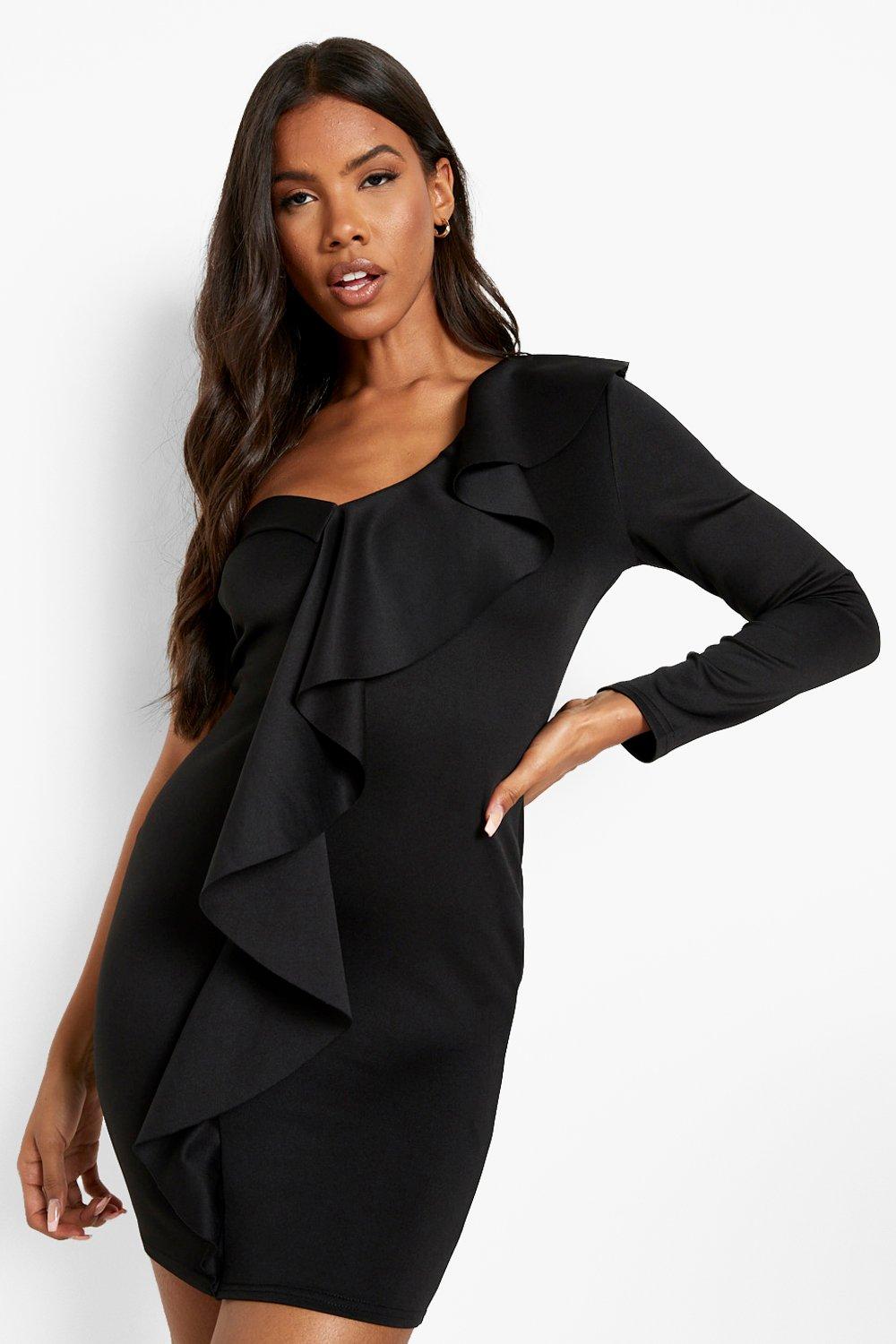 One Shoulder Frill Detail Scuba Blazer Dress boohoo NZ