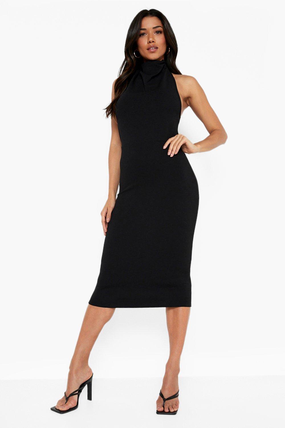 Women's High Cowl Neck Midi Bodycon ...