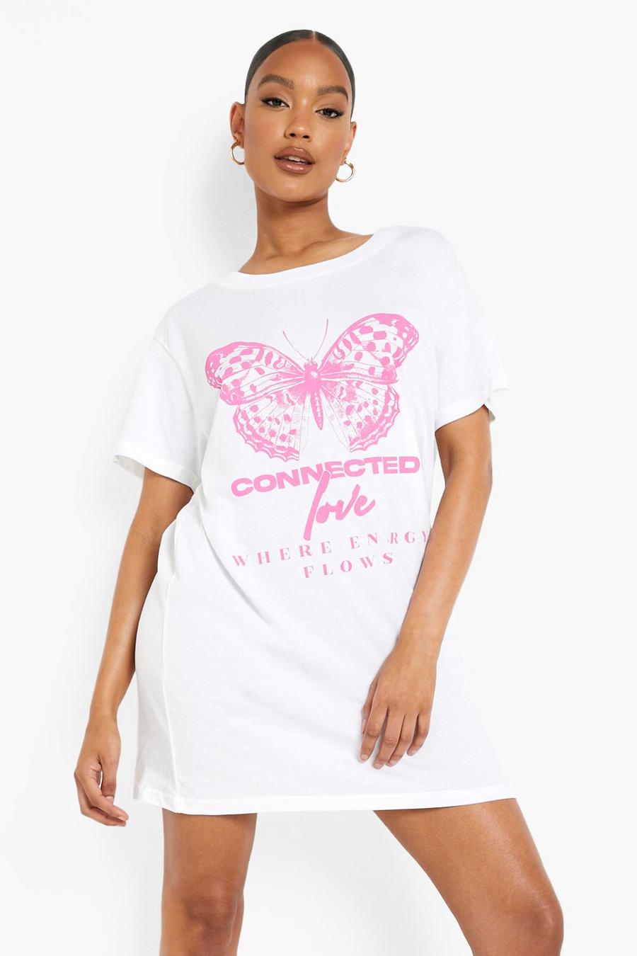 White Butterfly Print T Shirt Dress image number 1