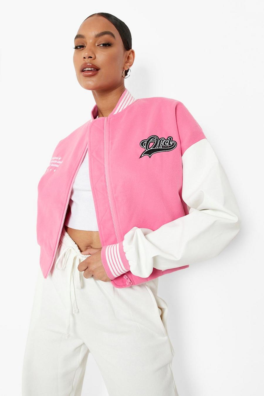 Pink Crop Ofcl Sports Varsity Jacket image number 1