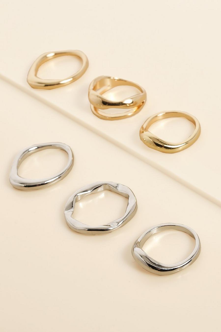 Multi 6 Pack Wave Two Tone Rings image number 1