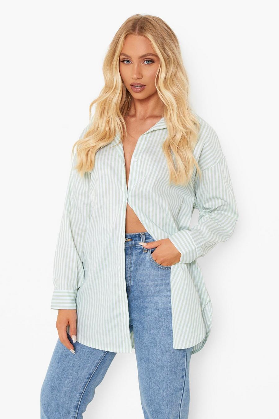 Aqua Pastel Stripe Oversized Shirt image number 1