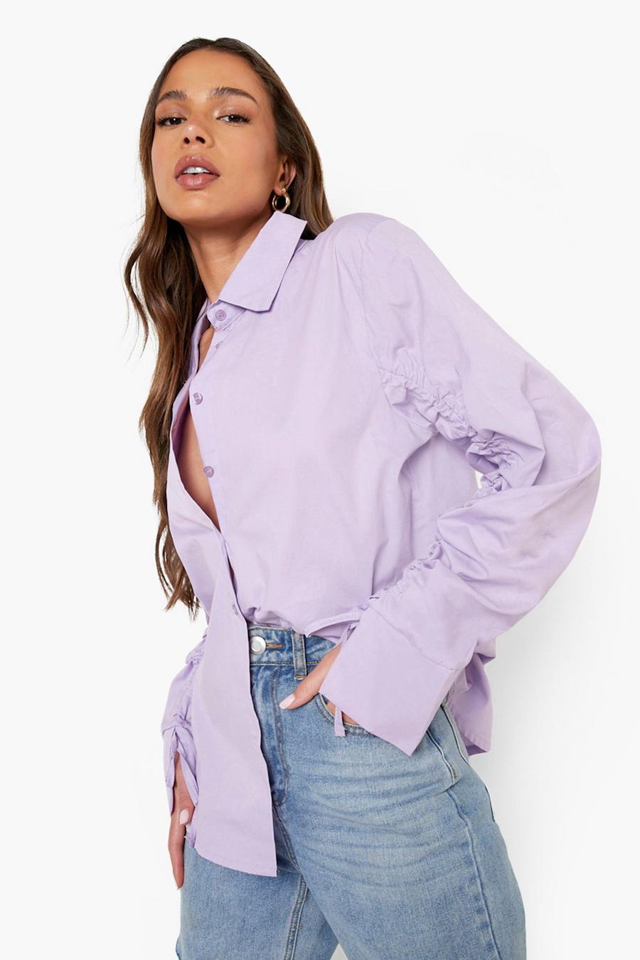 Lilac Ruched Sleeve Oversized Shirt image number 1