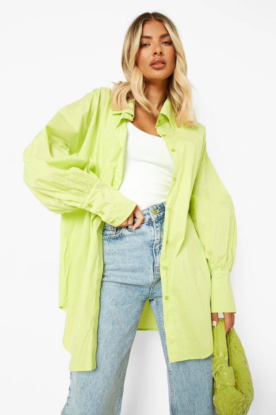 Lime Puff Sleeve Oversized Shirt image number 1