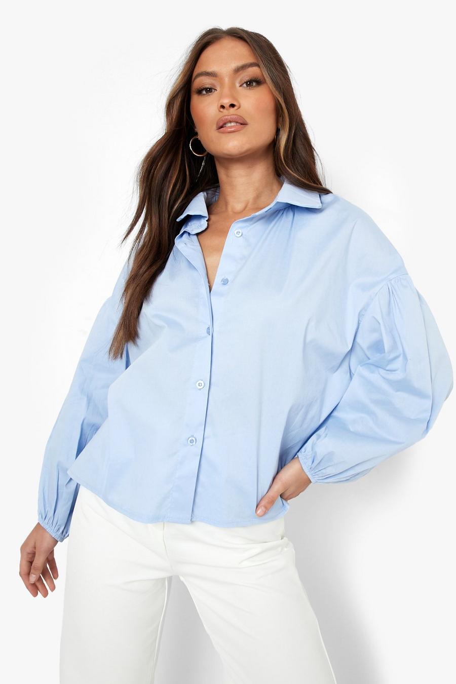 Blue Oversize skjorta med volymärm image number 1
