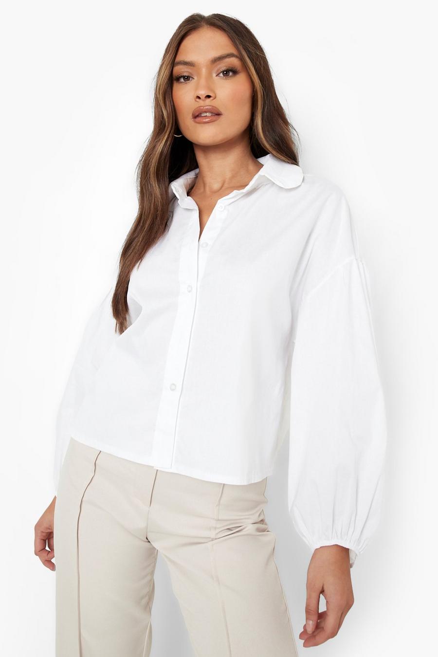 White Oversize skjorta med volymärm image number 1
