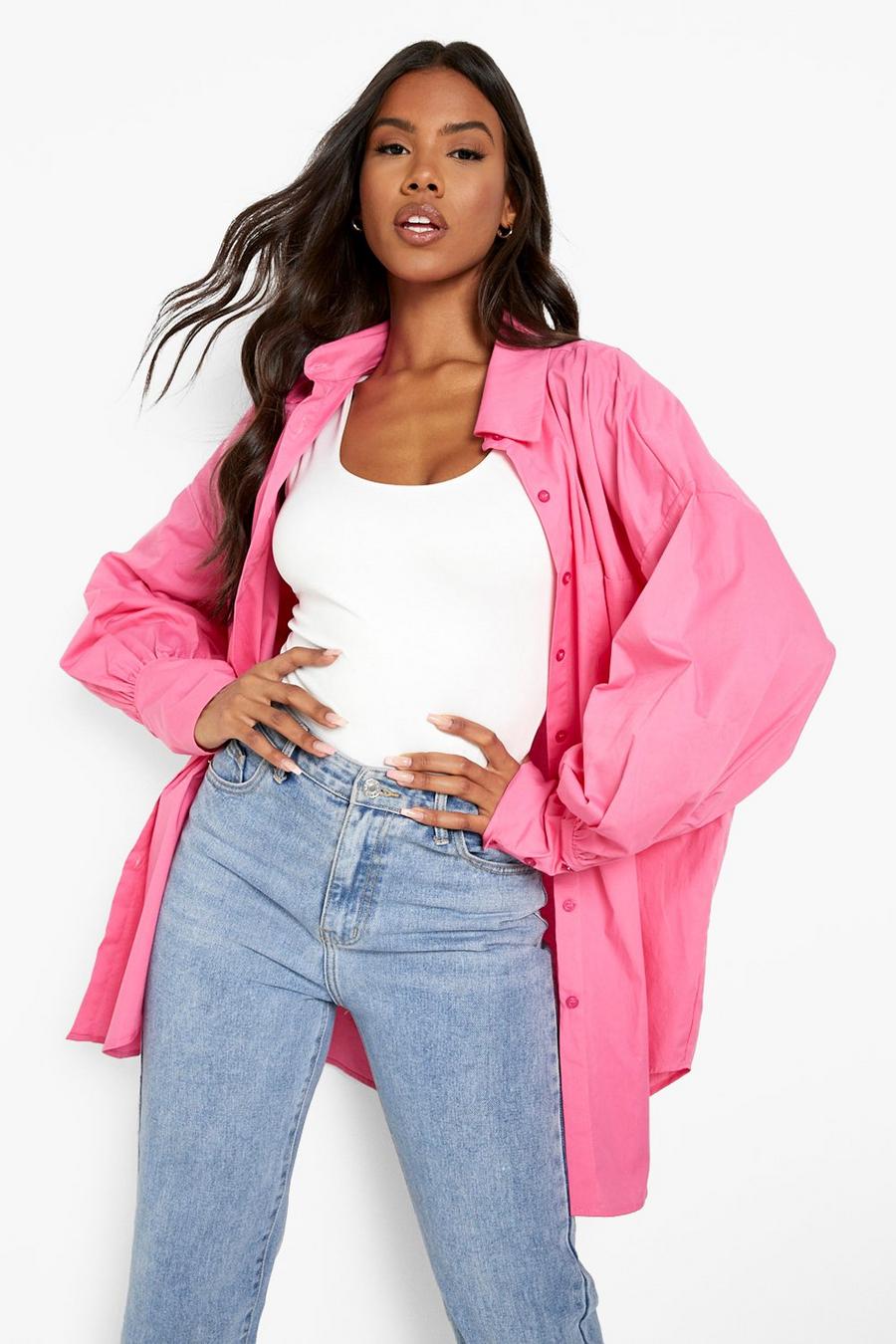Bright pink Puff Sleeve Oversized Shirt image number 1