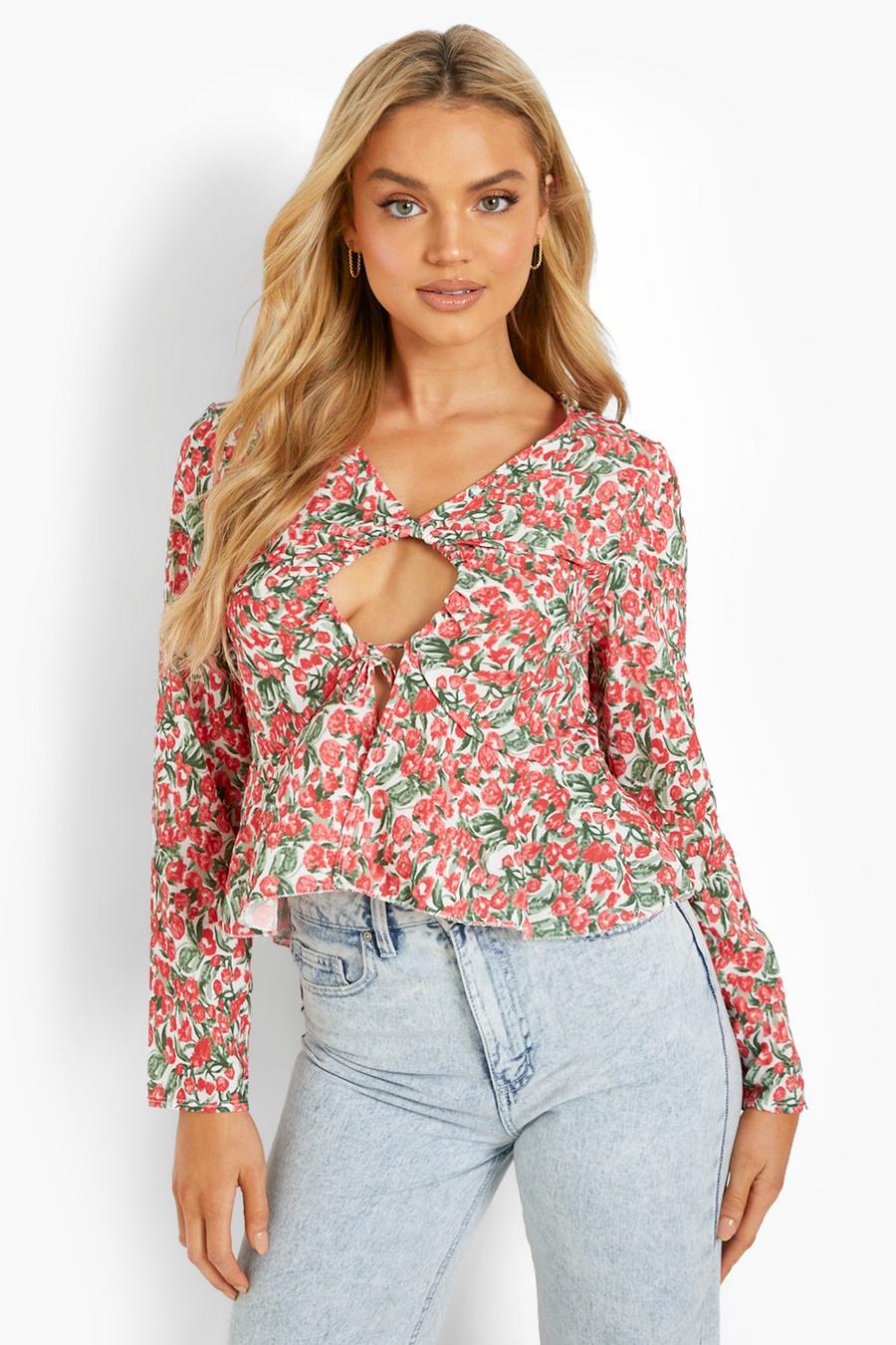 Florale Bluse mit O-Ring, Red image number 1