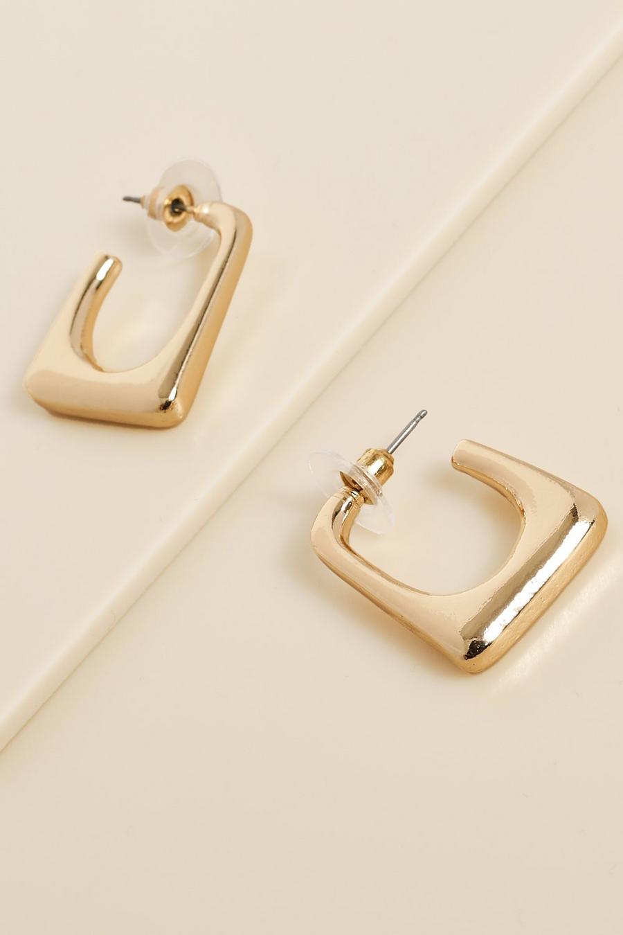 Gold Recycled Basic Rectangle Hoop Earring image number 1
