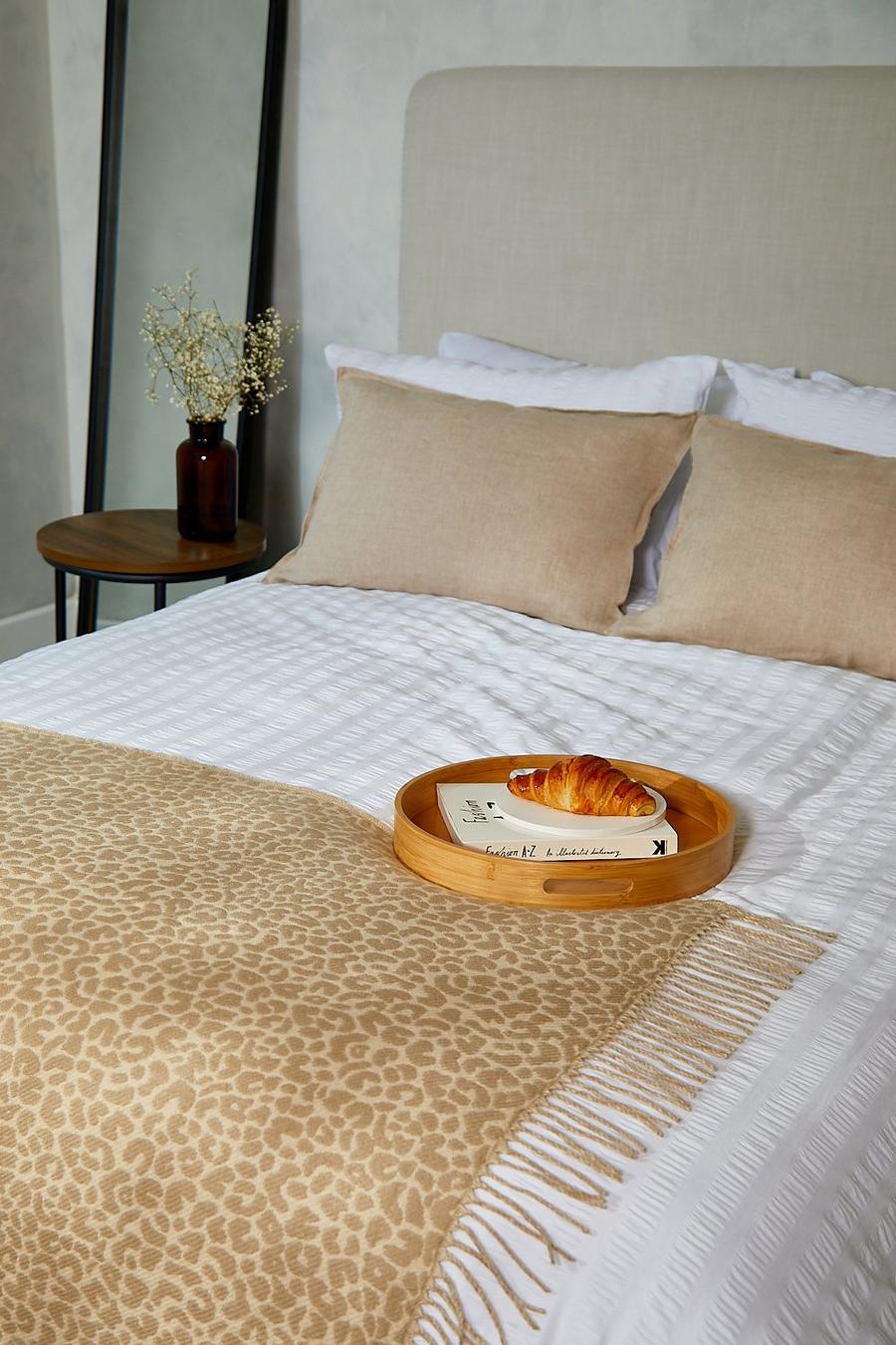 בז' טבעי כיסוי מיטה מנומר עם פרנזים image number 1