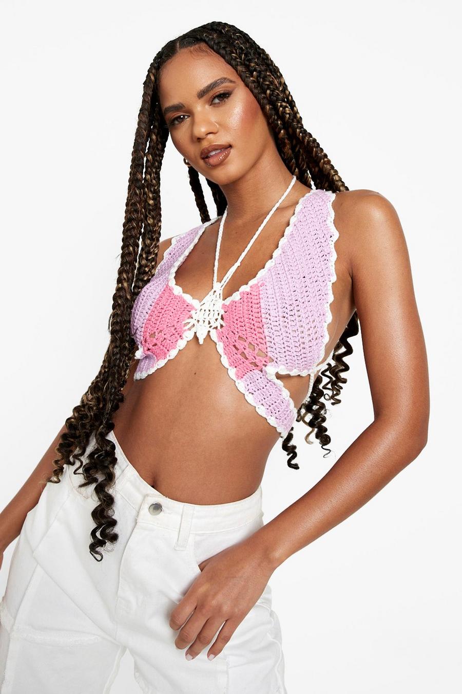 Lilac Knitted Butterfly Crochet Crop Top image number 1