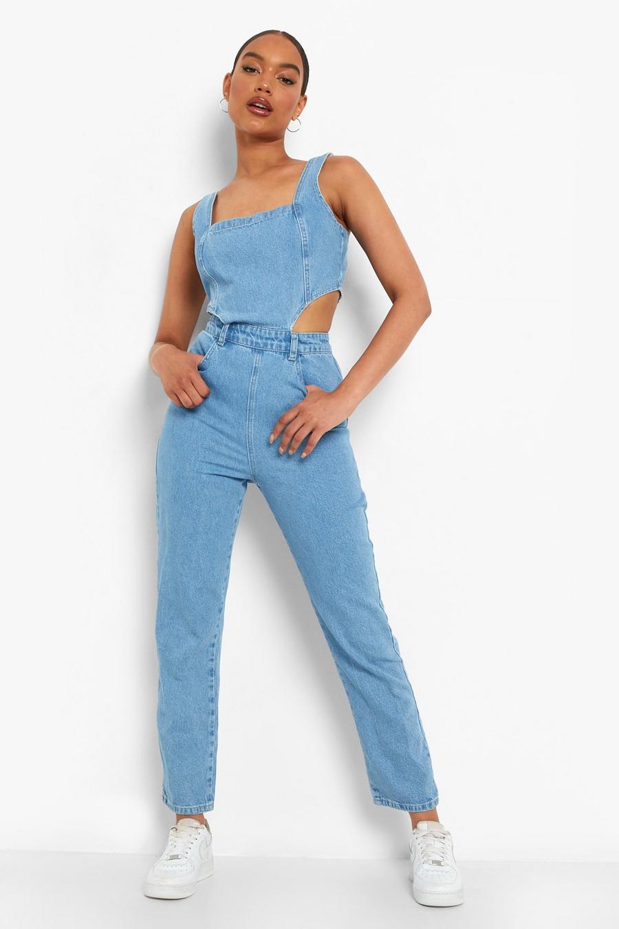 Jeans-Jumpsuit mit Cut-Out Detail, Ice blue image number 1
