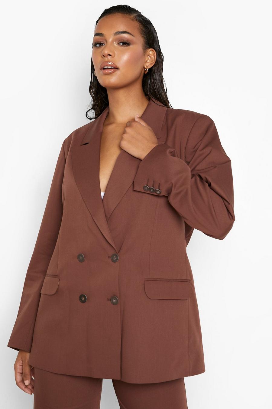 Chocolate Tailored Double Breasted Oversized Blazer image number 1
