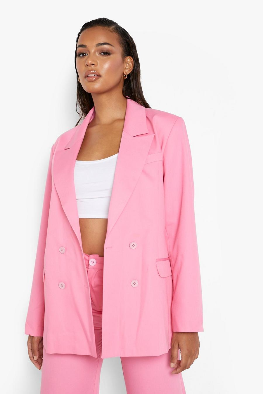 Pink Oversized Getailleerde Blazer Met Dubbele Knopen image number 1