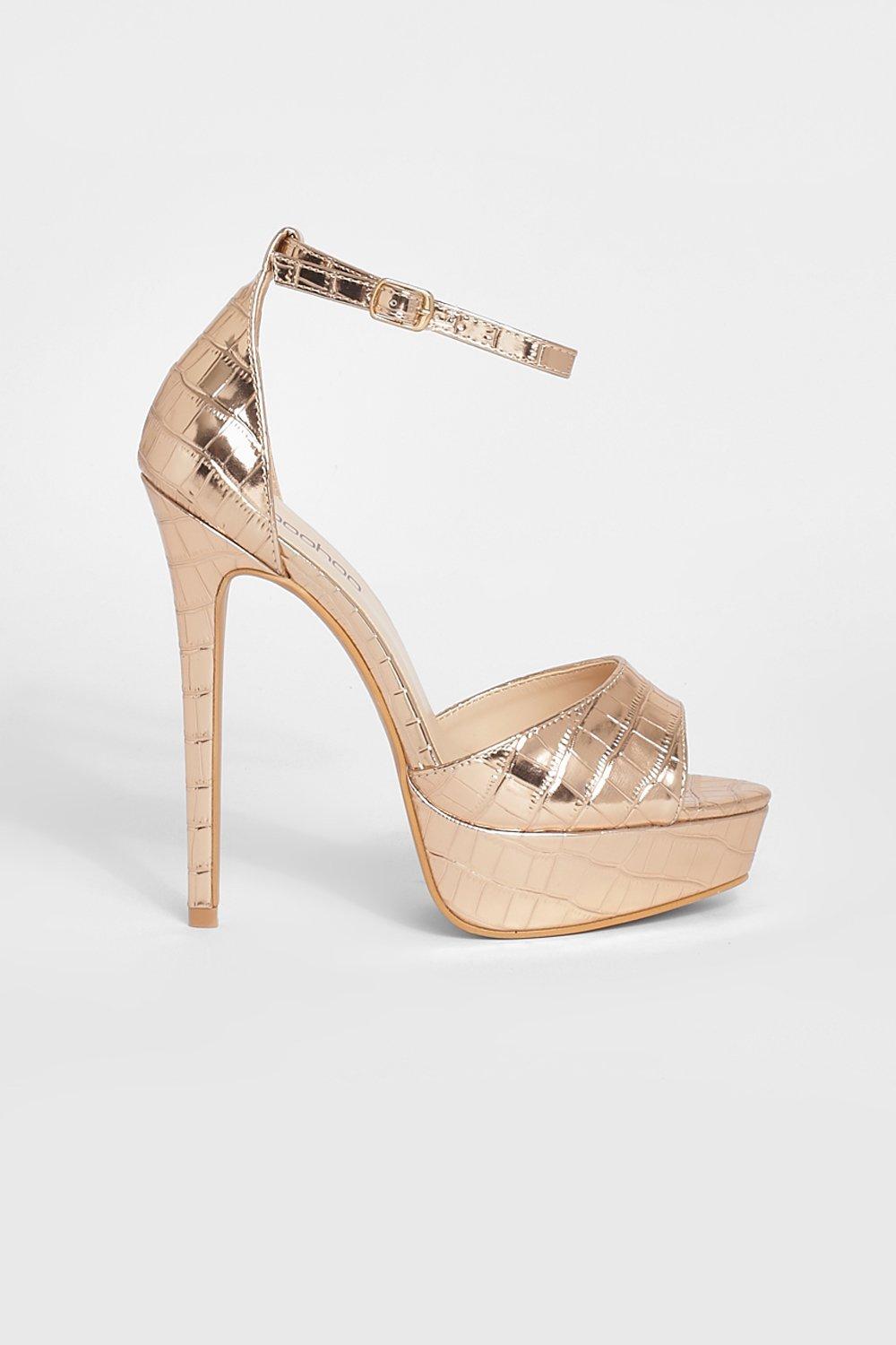 Wide Fit Metallic Stiletto Platform Heels | boohoo