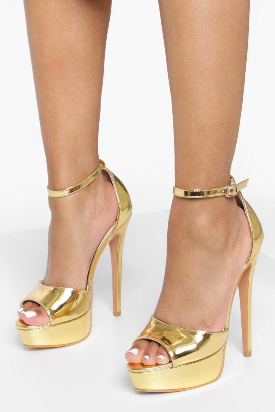Gold Metallic Stiletto Platform Heels image number 1