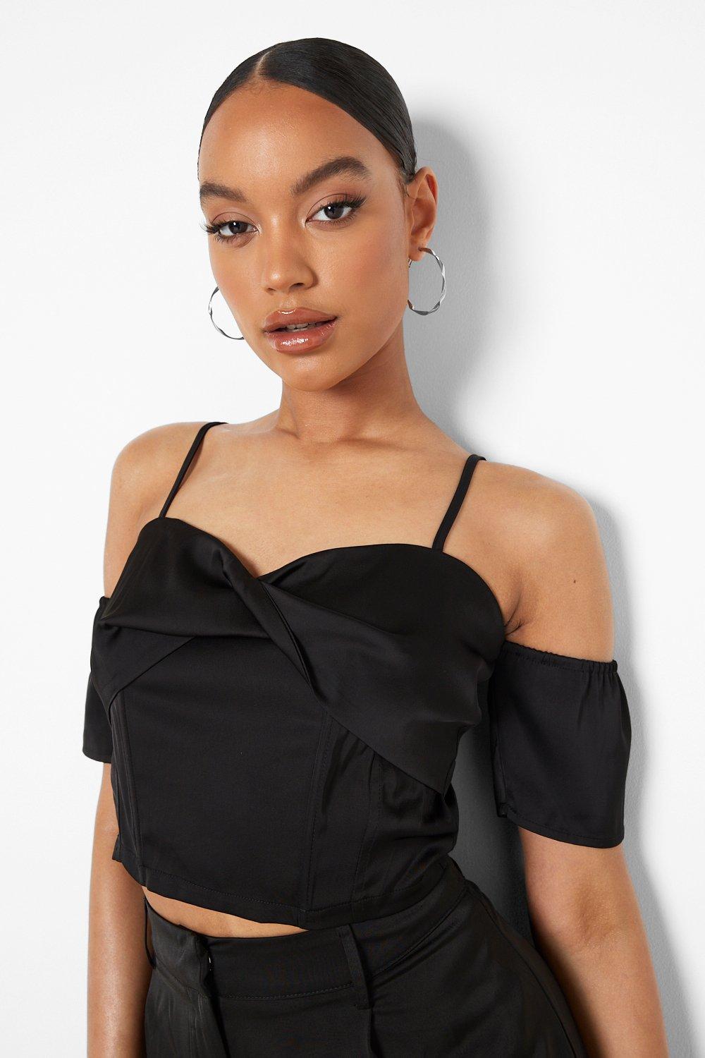 Black satin off store shoulder top