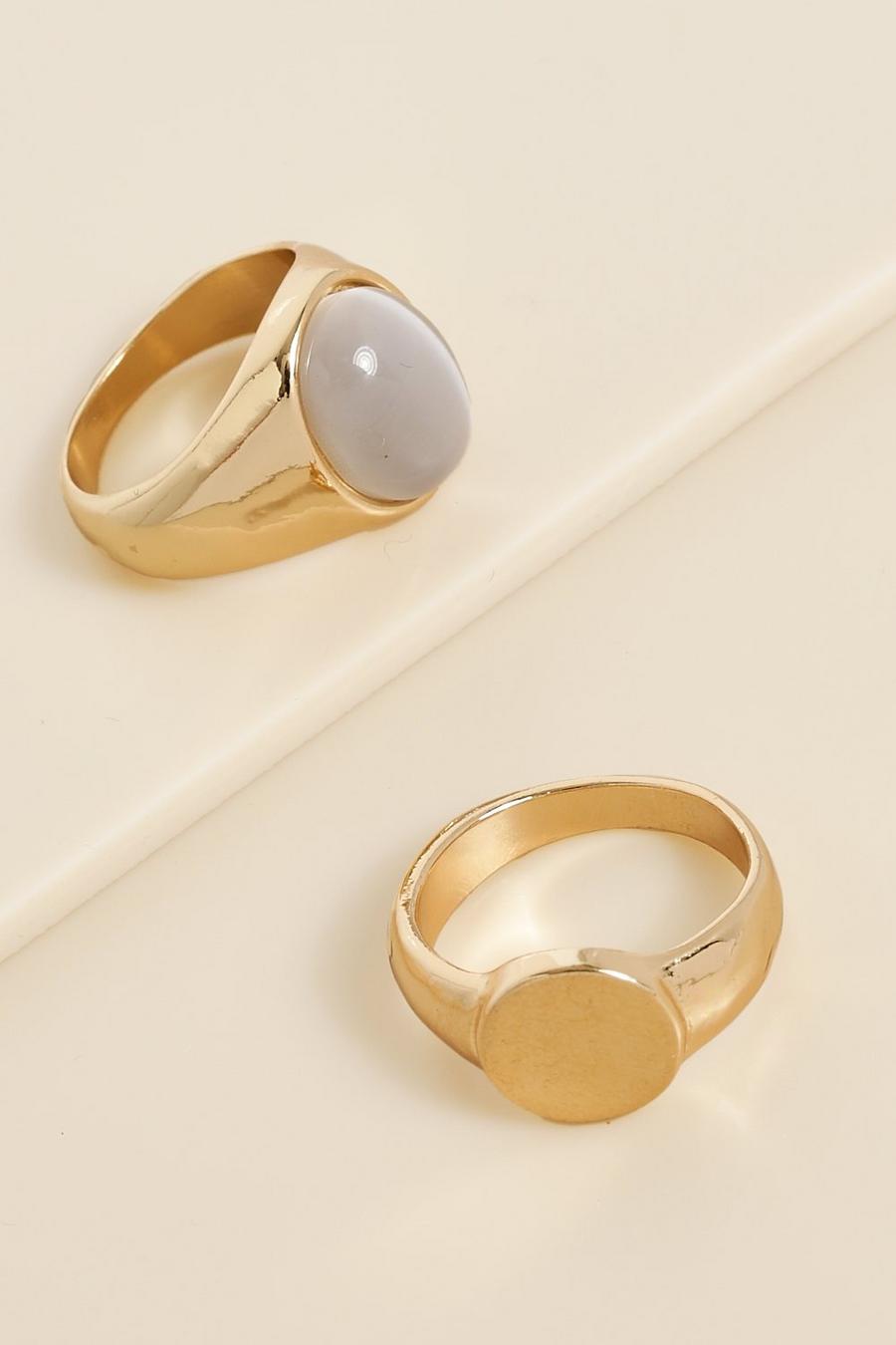 Gold 2 Pack Opal Style Signet Rings image number 1