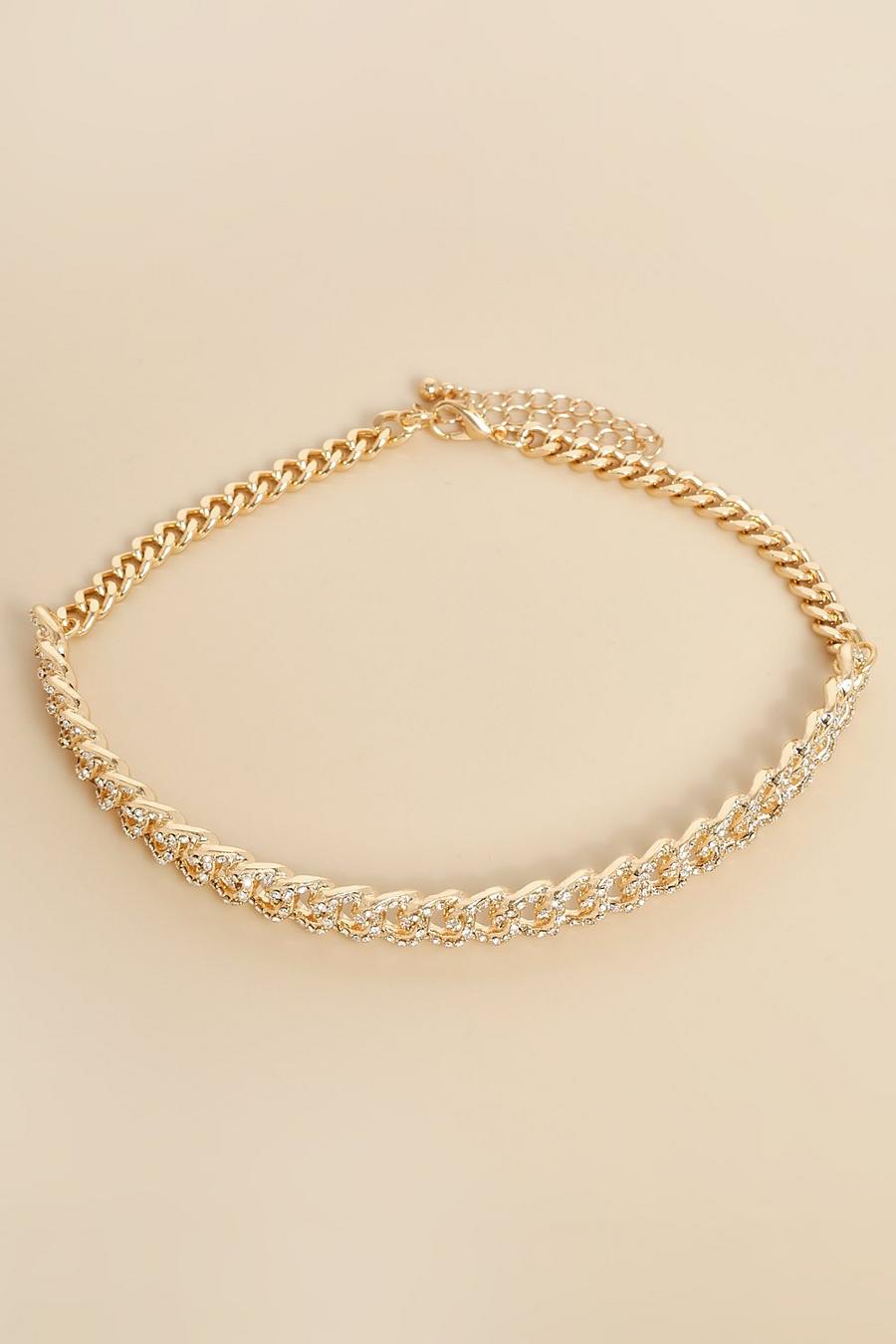 Gold Curb Diamante Chain Choker image number 1