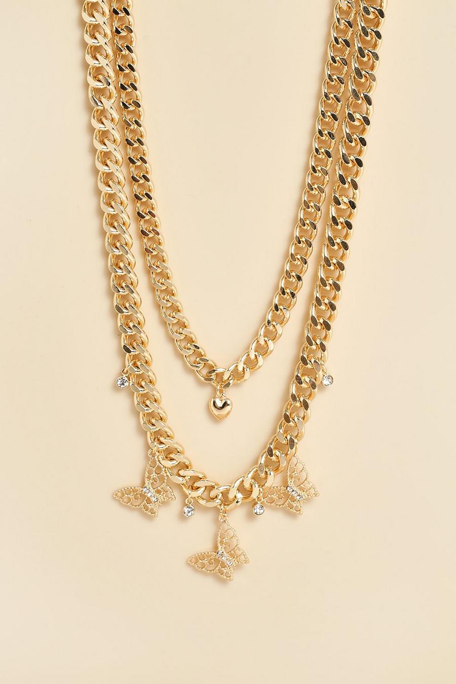 Collier ras-de-cou à chaînes épaisses et pendentifs papillon en métal , Gold image number 1