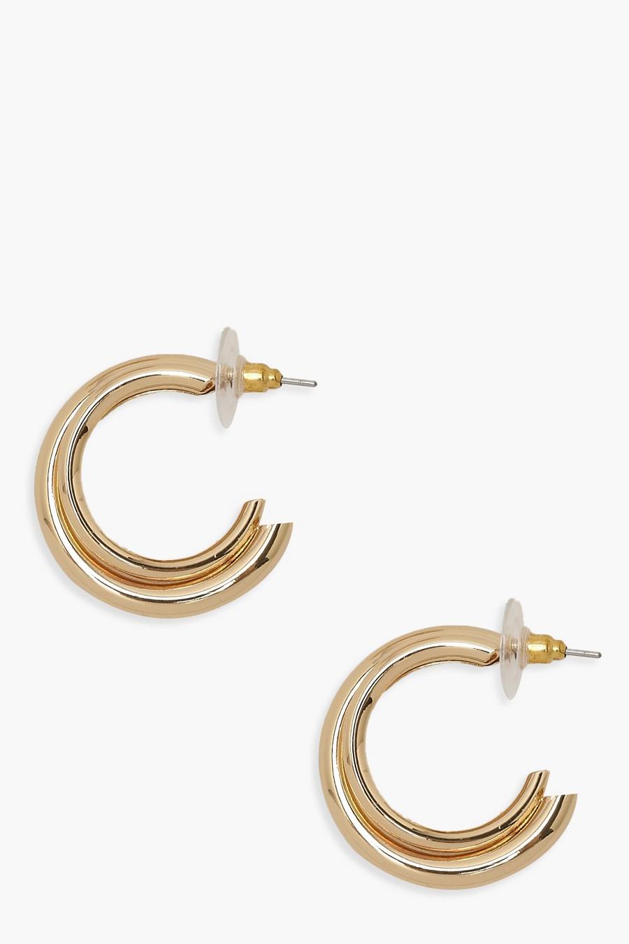 Gold Double Layer Hoop Earrings image number 1