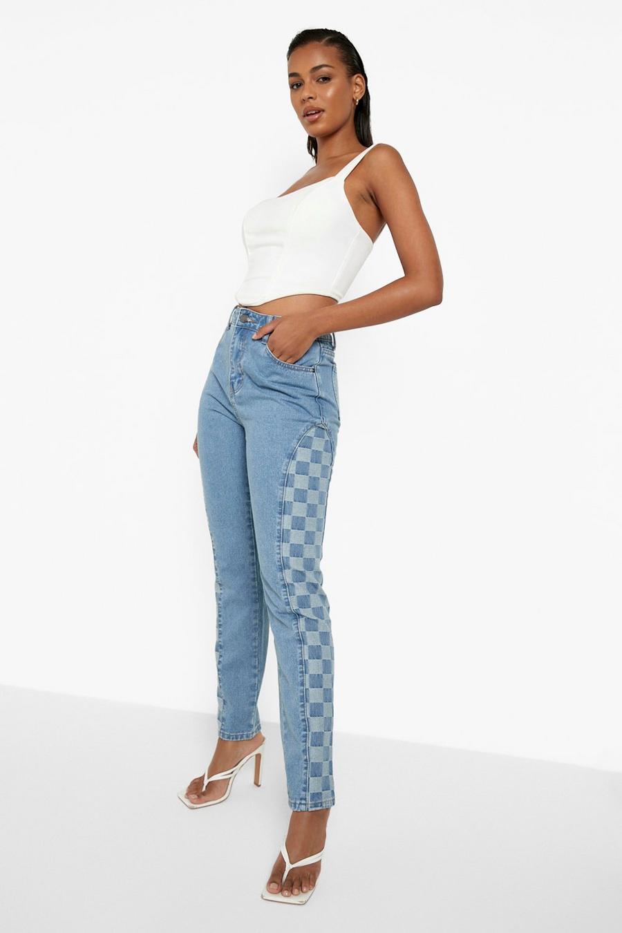 Mid blue Checkerboard Insert Straight Leg Jeans image number 1