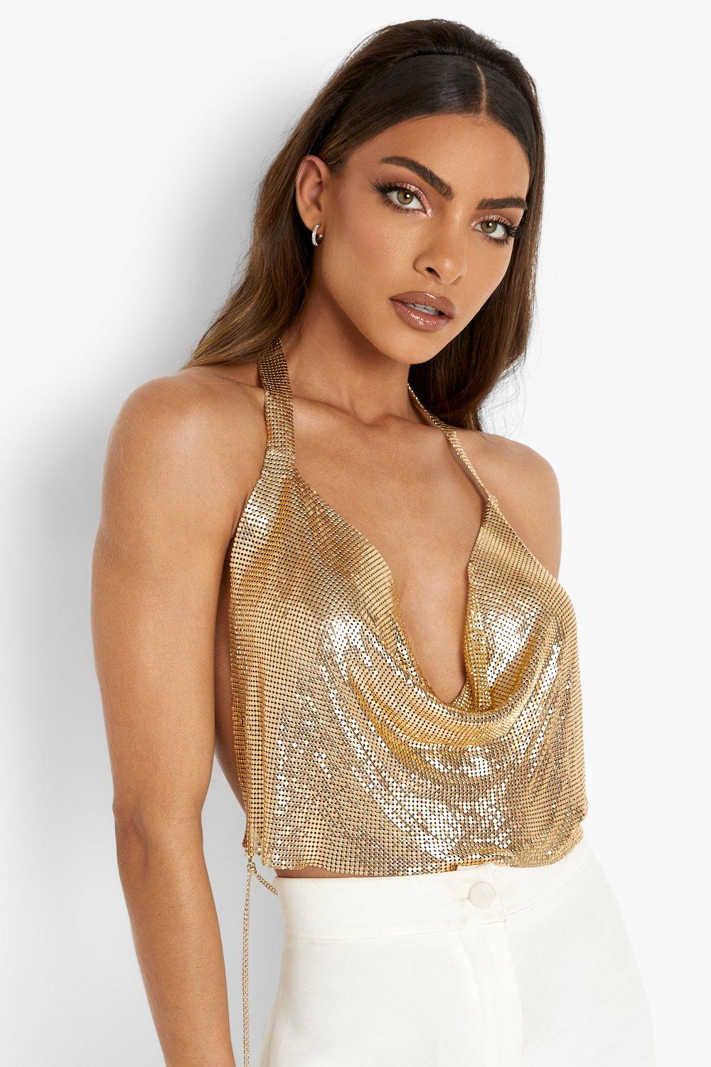 Metal Gold Chainmail Halter Top Set - MY PRIVATE STYLE