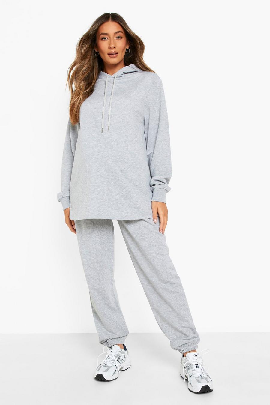 Grey marl Maternity Hoody And Jogger Lounge Set image number 1