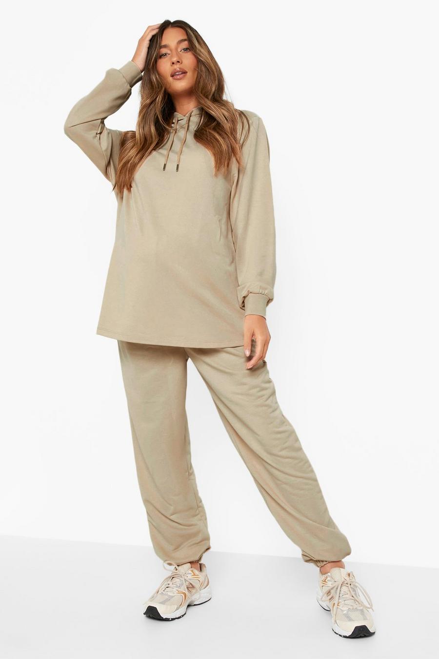 Stone beige Maternity Hoody And Jogger Lounge Set