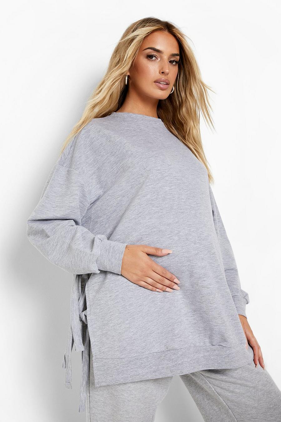 Grey marl Maternity Recycled Tie Side Nursing Sweatshirt image number 1