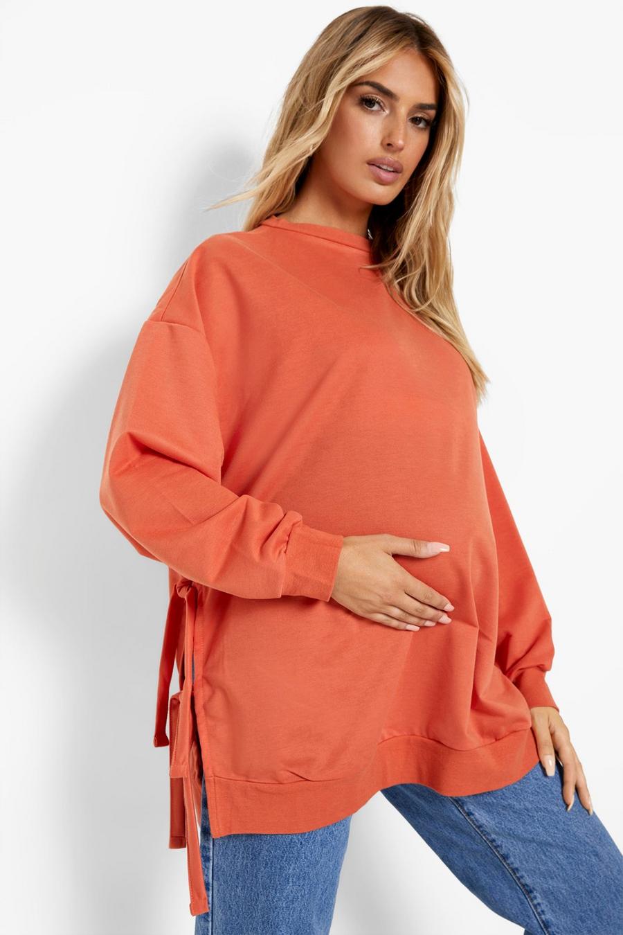 Rust orange Mammakläder - Sweatshirt i amningsmoedll med knytdetalj i återvunnet tyg image number 1