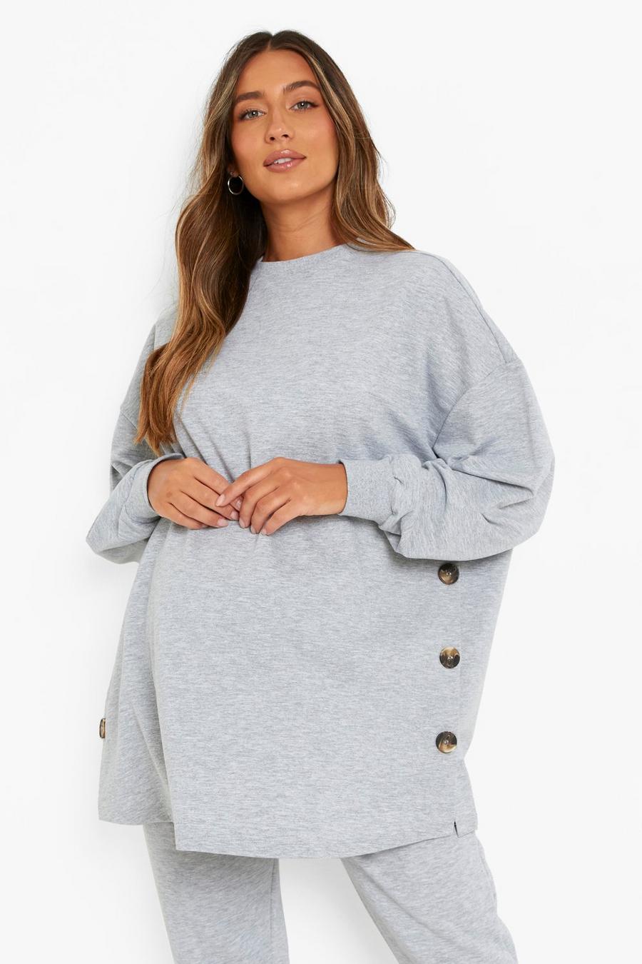 Grey marl Maternity Side Button Nursing Sweatshirt image number 1