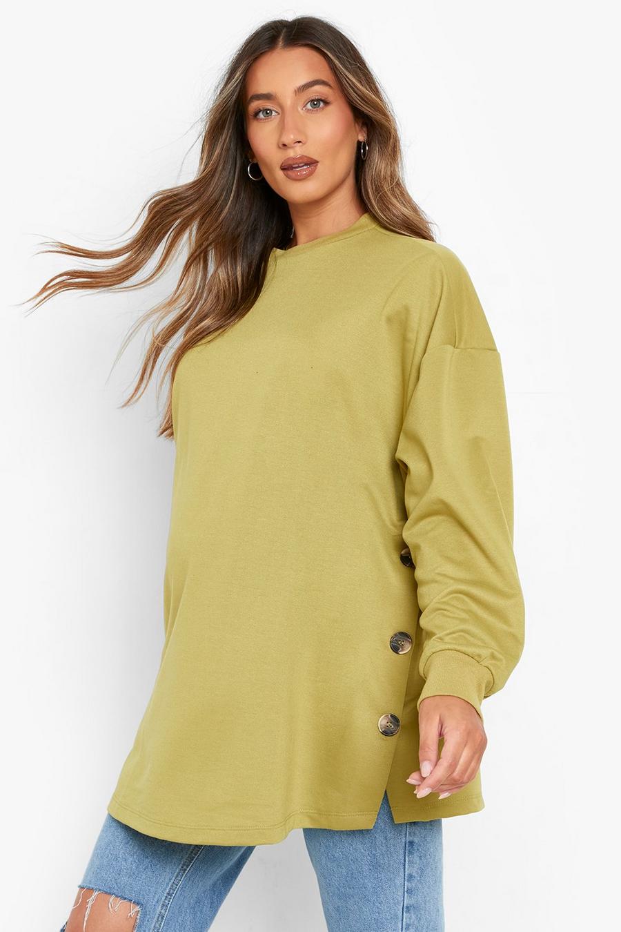 Khaki Mammakläder Sweatshirt i amningsmodell med knappar image number 1