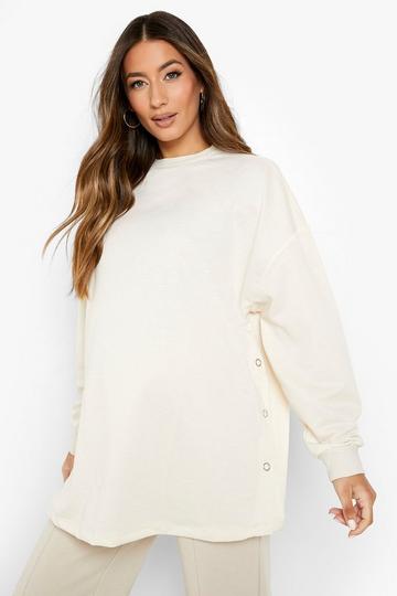 Stone Beige Maternity Popper Side Nursing Sweatshirt