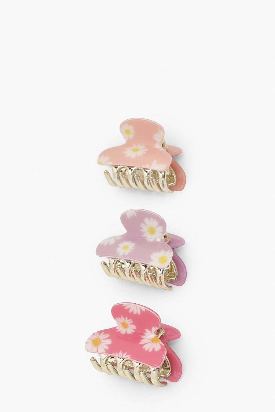 Multi 3 Pack Pastel Daisy Print Hair Clips image number 1