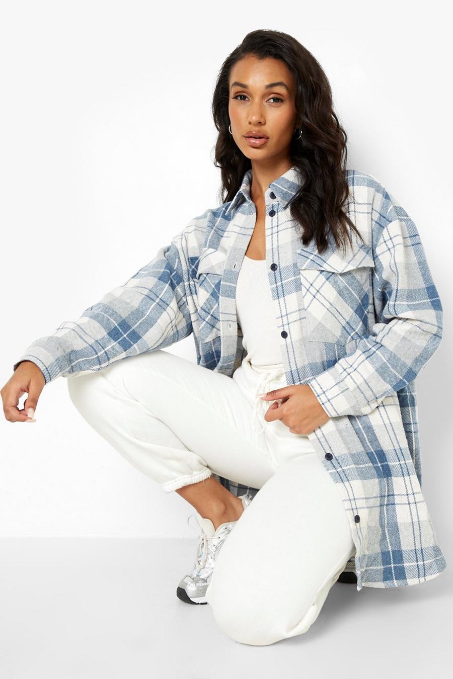 Blue Oversized Heavy Checked Shirt image number 1