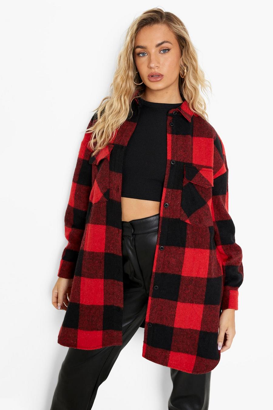Red Oversized Heavy Flannel Shirt image number 1