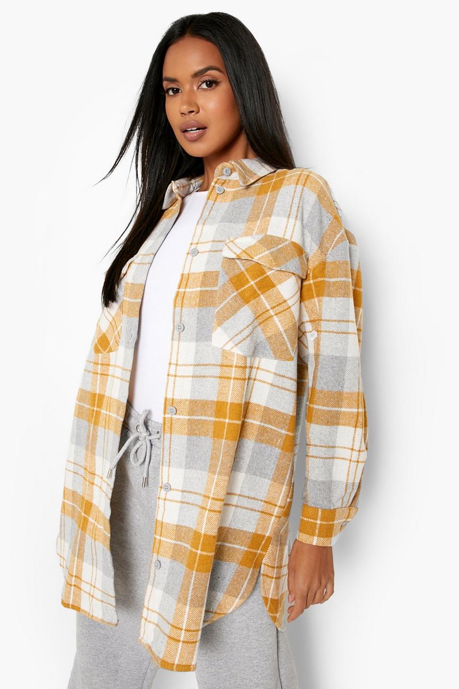Mustard Oversized Heavy Flannel Shirt image number 1