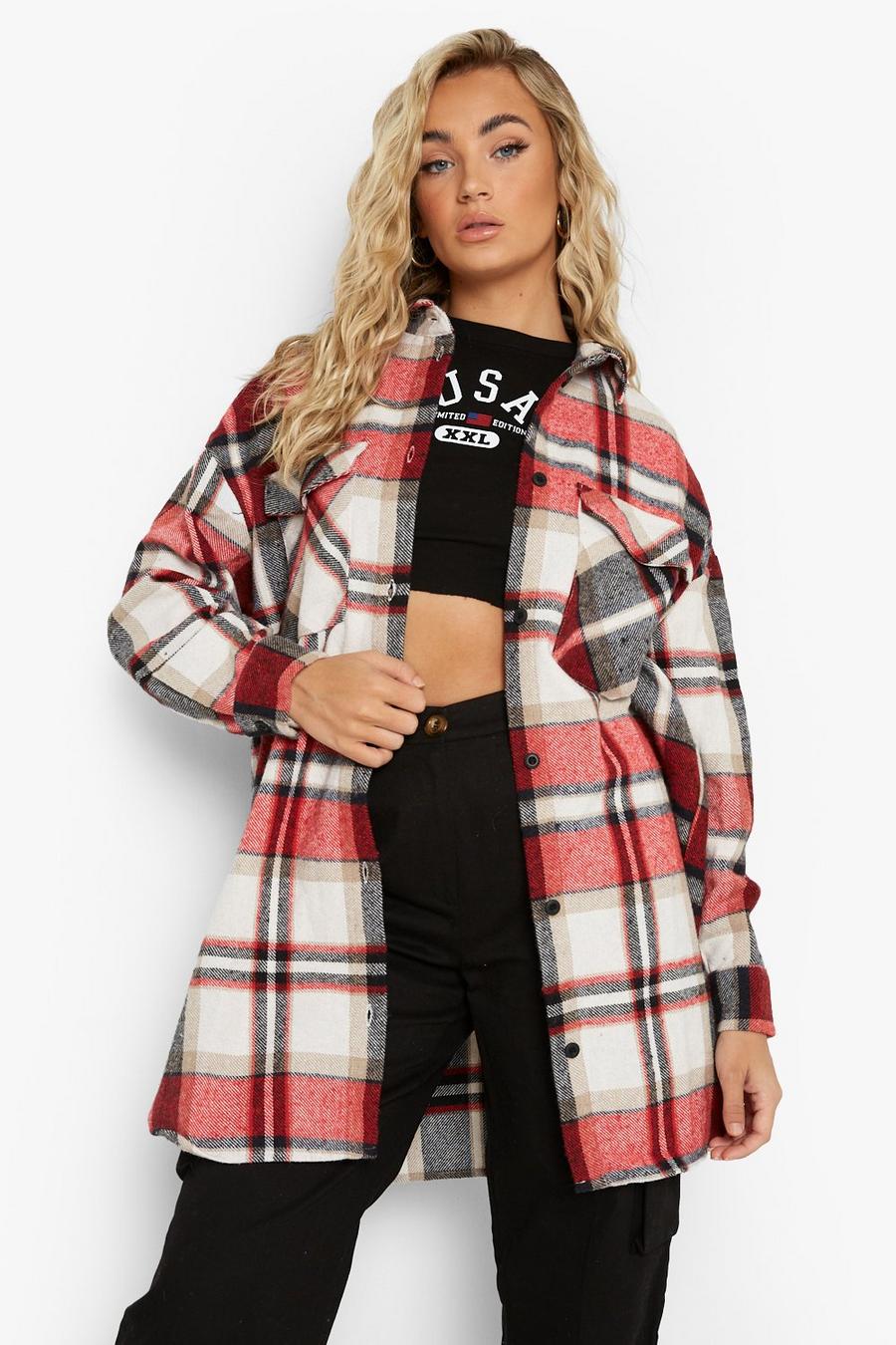 Red Oversized Heavy Check Shirt image number 1