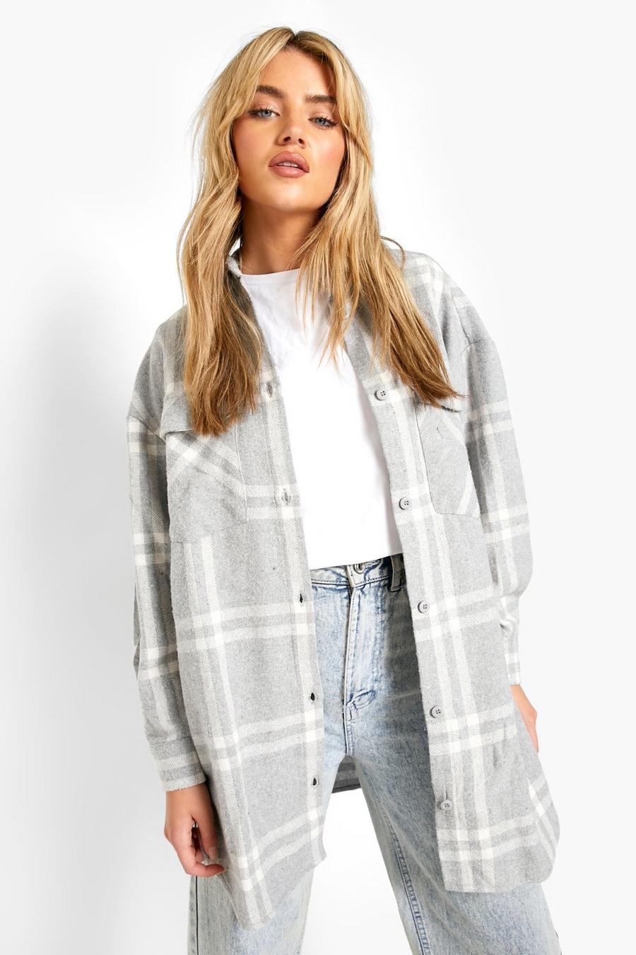 Grey Oversized Heavy Checked Shirt image number 1