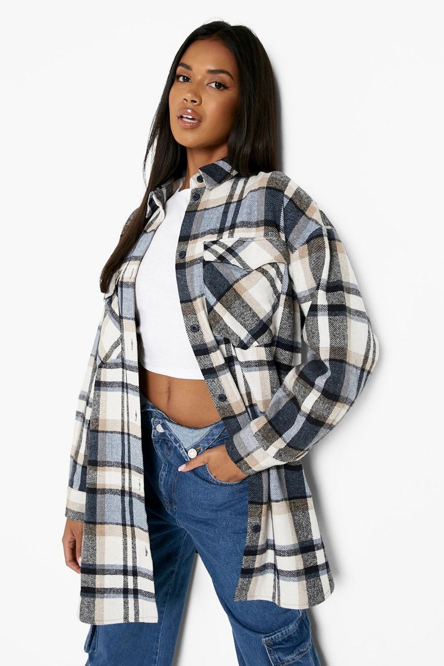 Blue Oversized Heavy Checked Shirt image number 1