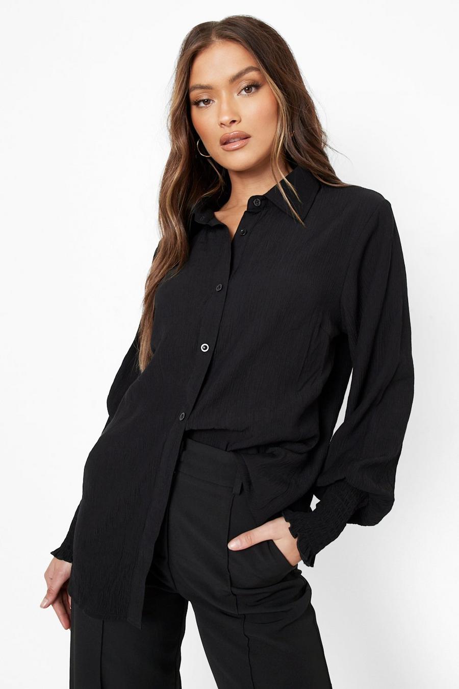 Black Oversized Ruched Cuff Shirt image number 1