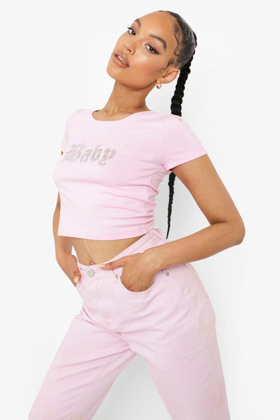Light pink Baby Diamante Short Sleeve Top image number 1