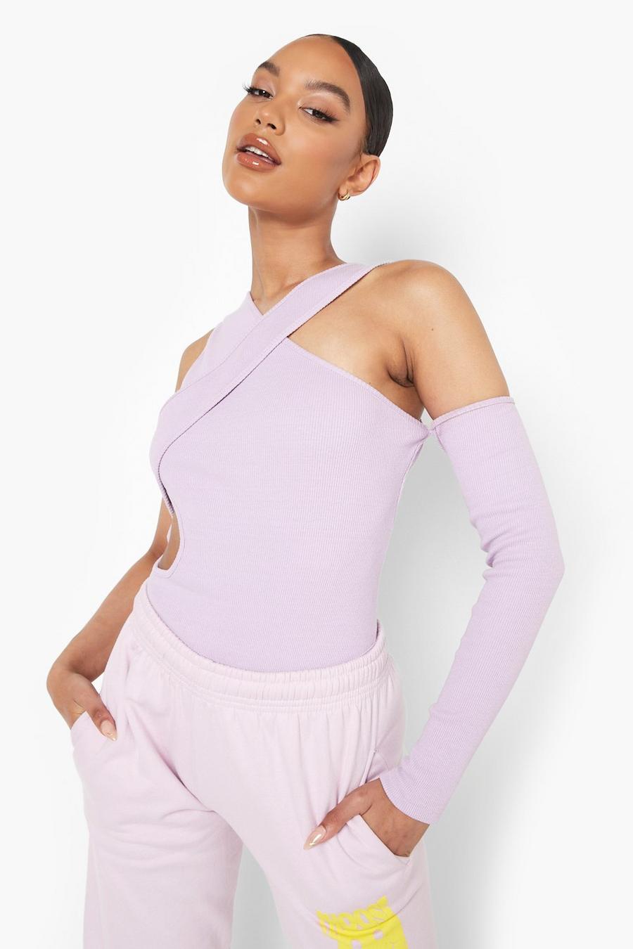 Lilac Rib Cut Out Bodysuit image number 1