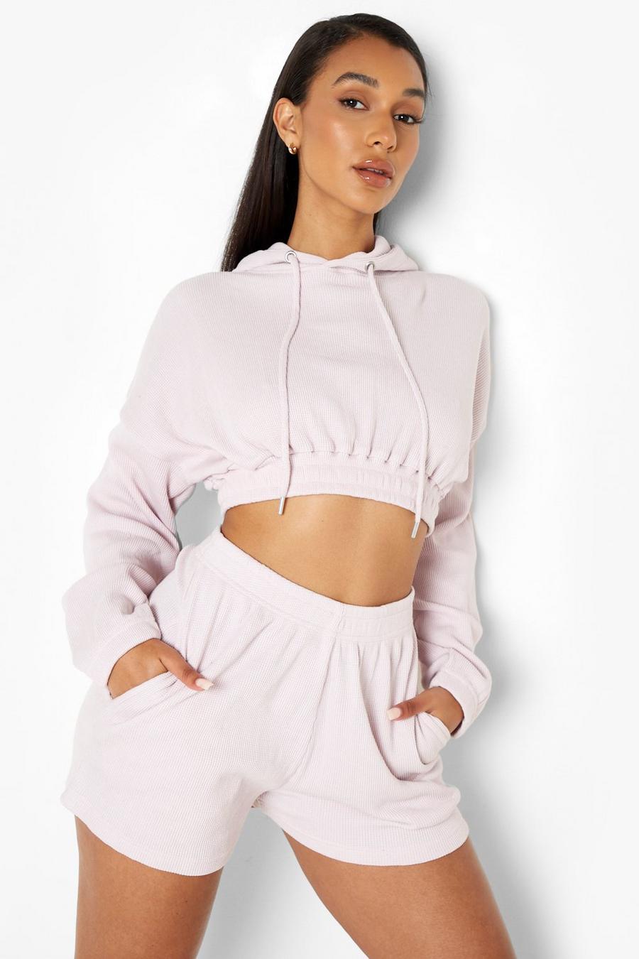 Lilac Waffle Cropped Pocket Hoodie image number 1