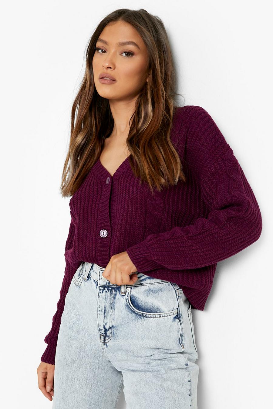 Purple Cable Knit Cardigan
