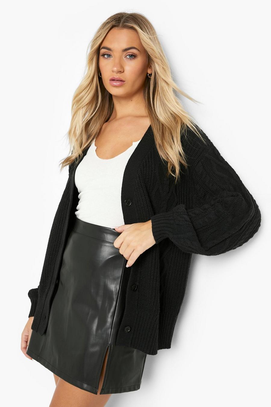 Black Cable Knit Cardigan image number 1